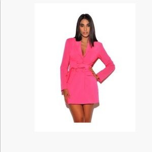 Hailey Hot Pink Long Sleeve Blazer Dress